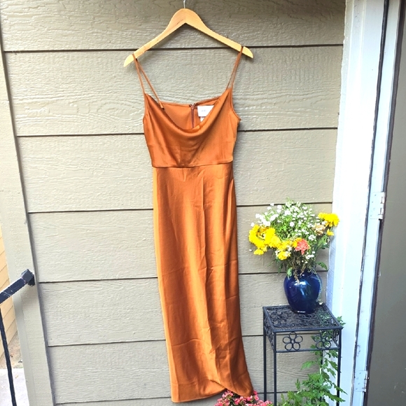 BHLDN bronze satin maxi dress 6 NWT - Picture 2 of 8